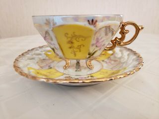 Vintage Tea Cup & Saucer Japan Fine China Fan Crest 7297 Hand Painted