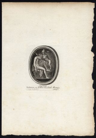 Antique Print - Endymion - Dog - Sleeping - Selene - Mythology - Worlidge - 1768