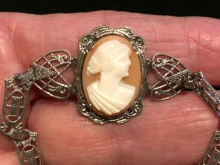 Antique Sterling Hand Made Hand Carved Shell Cameo Bracelet