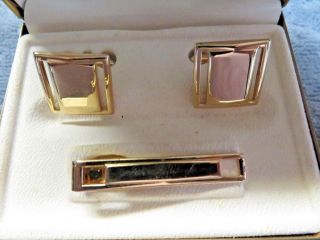 Vintage Swank Mens Cufflinks And Tie Tack Set Gold Tone