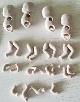 Vintage 4 Mini Dolls Parts Composition 1 1/2 " Body Army/hands Legs/feet Complete