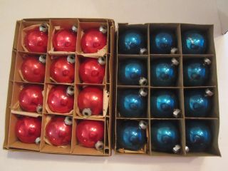 Vintage Mercury Glass Balls.  24 - 2 Dozen Made In Usa.  2 ".  Blue & Red.  Antique