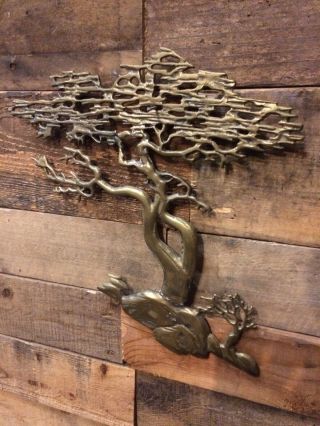 Vintage Mid Century Modern Brass Bonsai Tree Wall Art