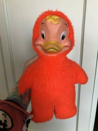 Vintage Rubber Face Duck Plush Doll 1960s