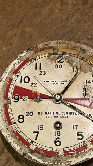 WWII era Chelsea Ships Radio Room Clock U.  S.  Maritime movement,  6 in dial 5