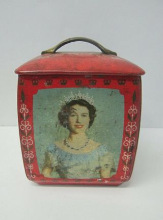 Vintage 1953 Queen Elizabeth Coronation Biscuit Tin Edward Sharp & Sons Royal