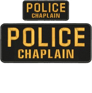 Police Chaplain Embroidery Patches 4 X 10 " And 2x5hook On Back Gold