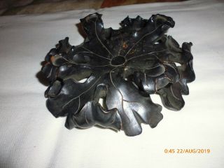 Antique Hand Carved Dark Wood Base Natural Leaf And Vine