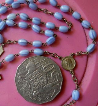 Estate 1950s Vintage Rosary Glass Cats Eye Beads Necklace - 2 Post All