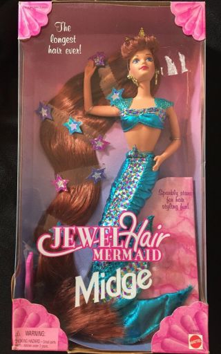 1995 Jewel Hair Mermaid Midge Longest Hair Barbie Doll Mattel 14589