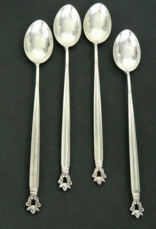 4pc Acorn By Georg Jensen 925 Sterling Silver 7 1/4 " Iced Tea Spoons Old Mark