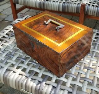 Vintage Antique German Strong Cash Box Safe.  Lovely Hand Painted Wood Graining