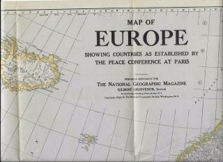 1920 National Geographic Color Map Of Post - Wwi Europe (after Treaty Of Paris)