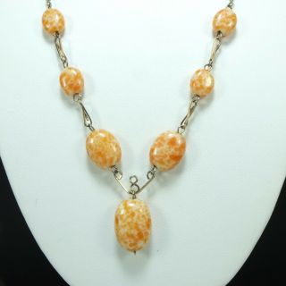 Long Antique Rolled Gold Wire & Orange/Peach Peking Glass Bead Necklace 2