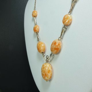 Long Antique Rolled Gold Wire & Orange/Peach Peking Glass Bead Necklace 3