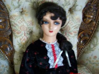 Lady In Black Vintage Keeneye Boudoir Doll - 1930s - Dressed In Black Velvet