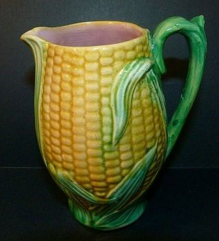 Antique Majolica Corn Pitcher 5 1/4 " Rose Interior Some Issues