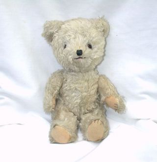 Vintage Jointed Teddy Bear Glass Eyes Stitched Nose Claws 12.  5 "