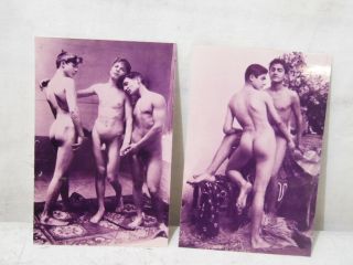 Two Vintage Wilhelm Von Gloeden Photograph Picture Art Reprint Male Nudes C.  1900