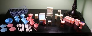 Vintage Plastic Doll House Furniture And Toy Dish Set