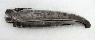 Antique Old Hand Carved Iron Ratchet Open System Folding Safety Pocket Knife