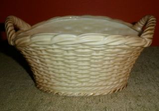 Antique Royal Worcester Basket Double Handles Ivory Blush Wicker 1903 Exc 3