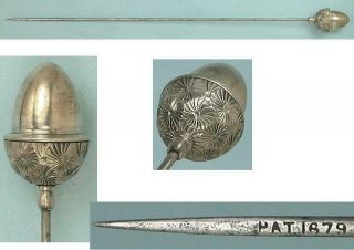 Antique Sterling Silver Acorn Hat Pin English Circa 1900 2