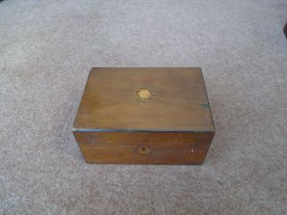 Vintage Mahogany Inlaid Desk Top Writing Box Wood Sewing Box Jewellery Box