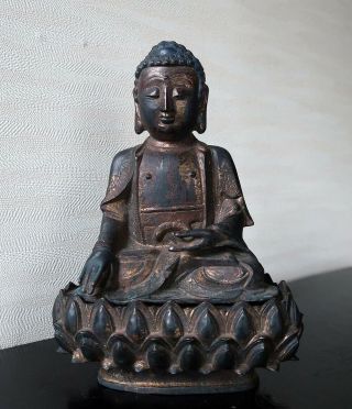 Very Rare Chinese Antique Lacquer Gilt Bronze Bodhisattva Figure 2