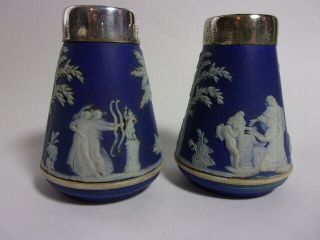 2 Antique Wedgwood Small Blue Jasperware Pots.