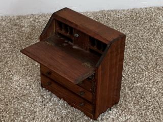 Vintage Antique Miniature Tynietoy Dollhouse Doll Wood Secretary Desk 3