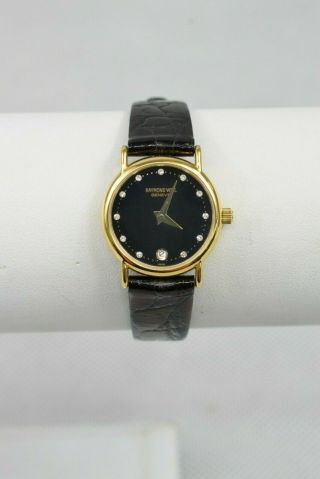 Vintage Raymond Weil Geneve Black 18k Gold Electroplated Watch Waterresistant