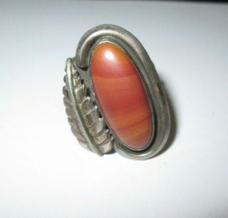 Antique Native American Silver And Agate? Ring With Tm Hallmark