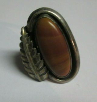 Antique Native American Silver and Agate? Ring with TM Hallmark 2