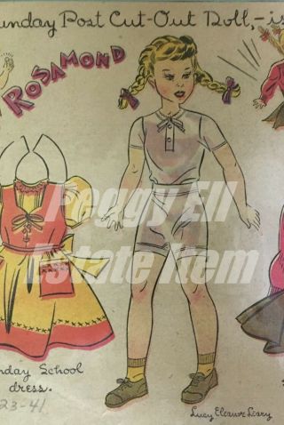 NOVEMBER 23,  1941 BOSTON SUNDAY POST LUCY ELEANOR LEARY PAPER DOLL ' ROSAMOND ' 2