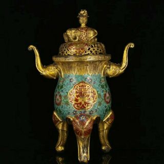 Collected In The Qing Dynasty,  Hand - Made Gilt Cloisonne Elephant Incense Burner