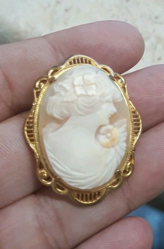 Antique Vintage Art Deco Carved Shell Detailed Cameo