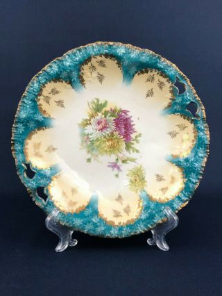 Antique R.  S.  Prussia Porcelian Serving Bowl Blue / Gold On White 1880s 1890s