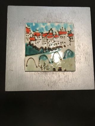 Mid Century Modern Hand Painted Tile Painting,  Venice ?,  Harris Strong ?