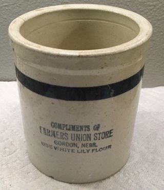Antique Blue Banded Stoneware Beater Jar Farmer’s Union Store Gordon,  Nebraska