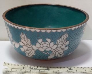Vintage Antique Chinese Cloisonne Rice Bowl Blue Enamel Copper 4.  1 " Dia.  2 " Tall