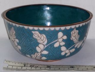 Vintage Antique Chinese Cloisonne Rice Bowl Blue Enamel Copper 4.  1 