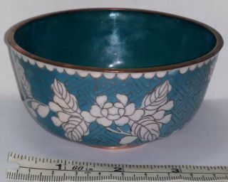 Vintage Antique Chinese Cloisonne Rice Bowl Blue Enamel Copper 4.  1 
