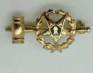 10k Gold Masonic Star Hammer Lapel Pin Mason Tie Tack 1.  3g