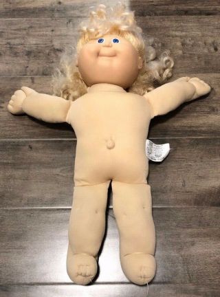 Vintage Cabbage Patch Doll Girl Long Blonde Hair Blue Eyes Oaa Coleco 1983 18in.