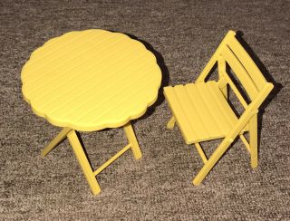 Vintage Mattel Barbie Doll Yellow Folding Table & Chair Set Patio Furniture 1999