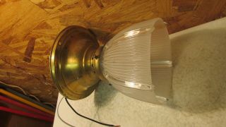 Antique Brass Ceiling Light Fixture & Ribbed Shade