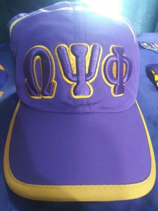 Omega Psi Phi 1911 Flex Fit Hat/ Cap W Embrod Letters Yellow & Purple - Velcro