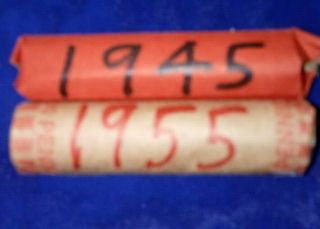 1945 & 1955 Keepsake Rolls Of Lincoln Antique Wheat One Cent Copper Pennies