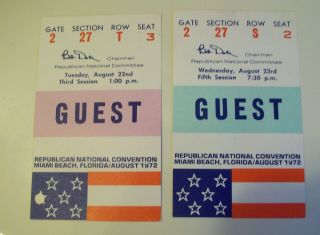 2 Different Republican National Convention Guest Tickets,  Nixon Was Candidate